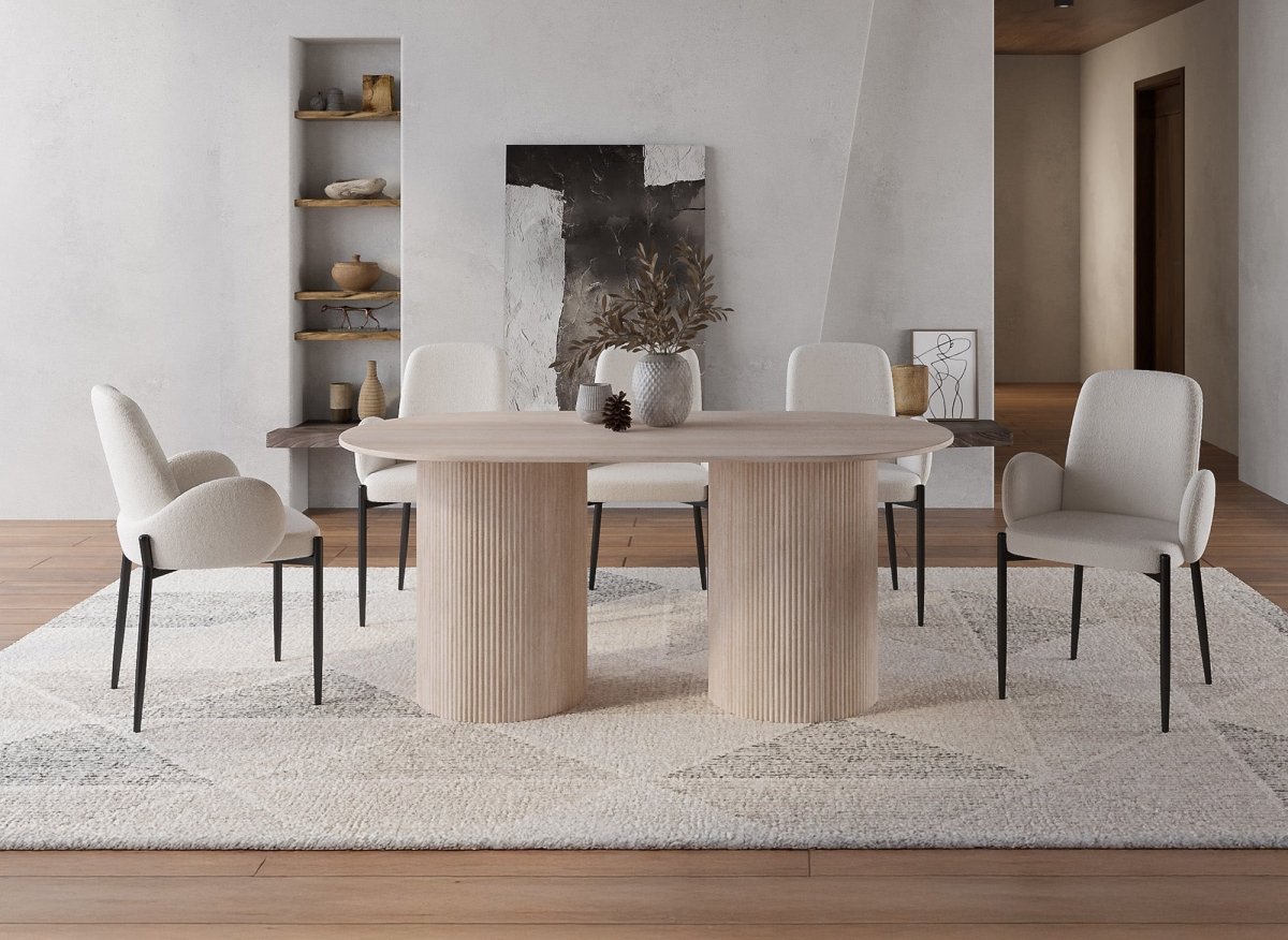 Table à manger ovale en marbre composite beige 6 personnes DHARA - DécoInParis