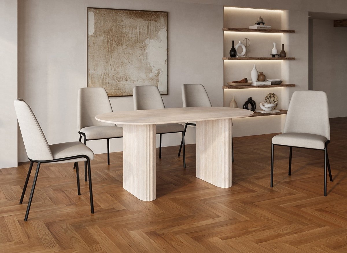 Table à manger ovale en marbre composite beige 6 personnes ELMA - DécoInParis