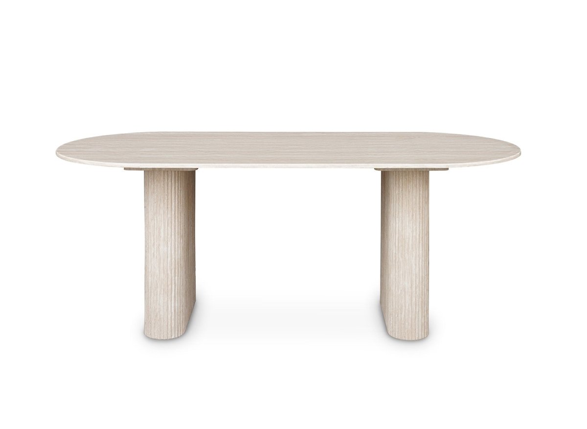 Table à manger ovale en marbre composite beige 8 personnes ELMA - DécoInParis