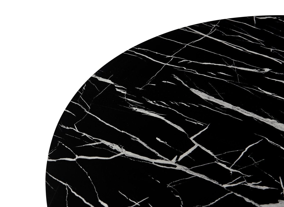 Table à manger ronde effet marbre noir pied en métal noir STELLA - DécoInParis