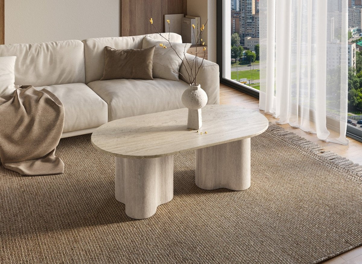 Table basse en marbre composite beige pieds forme organique VANINA - DécoInParis