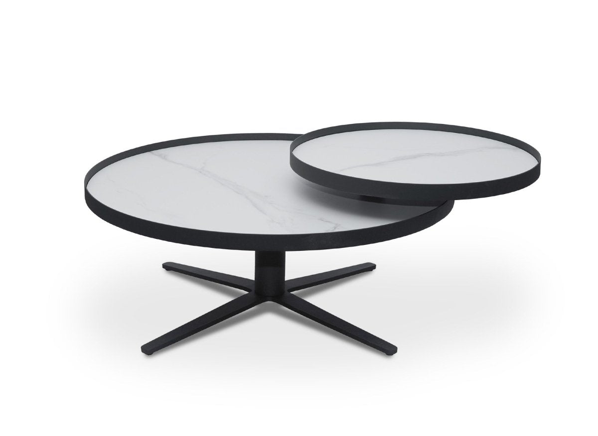 Table basse ronde à plateau pivotant en céramique blanche CLOELIE - DécoInParis