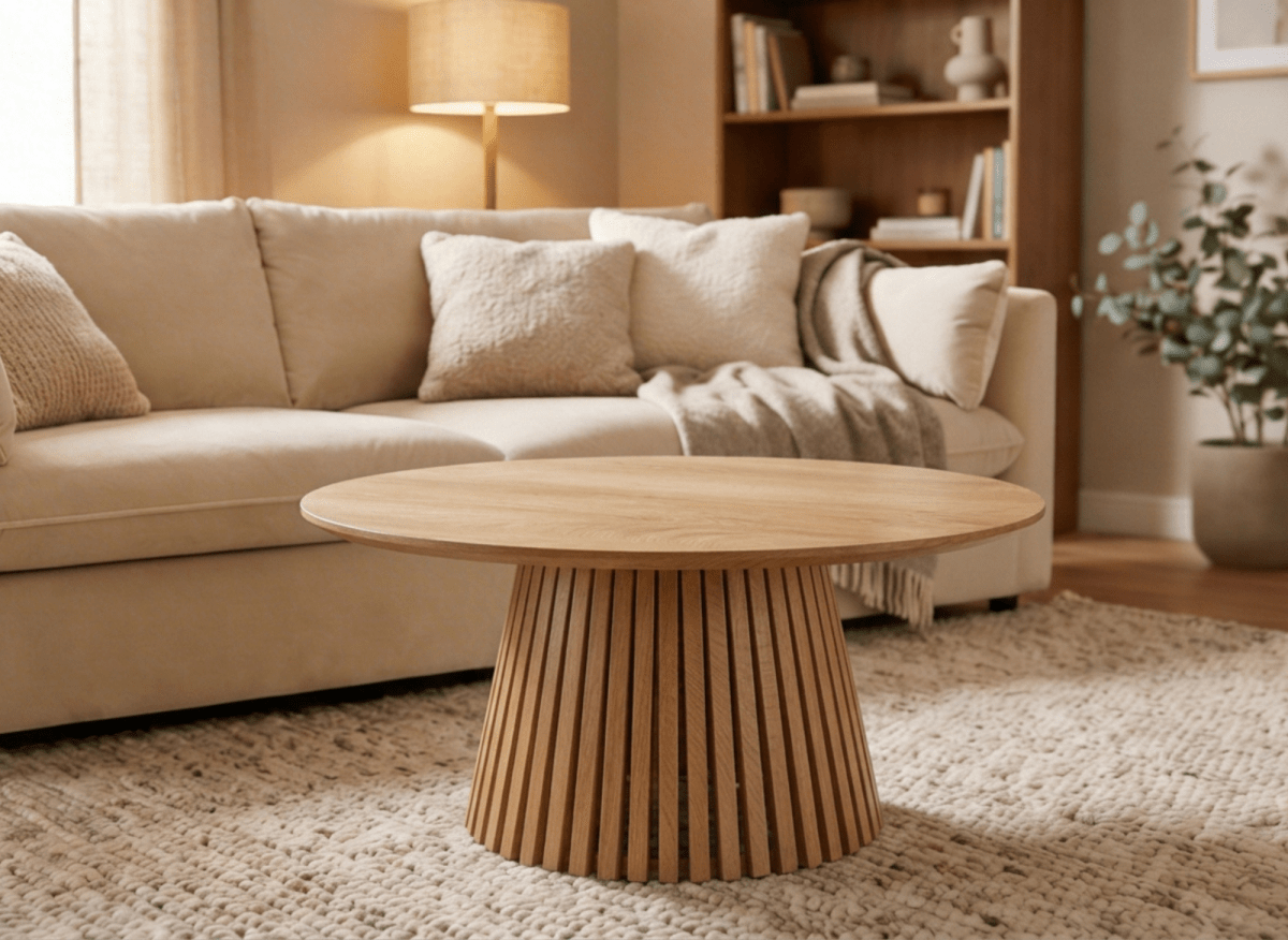 Table basse ronde en bois clair HEKA - DécoInParis