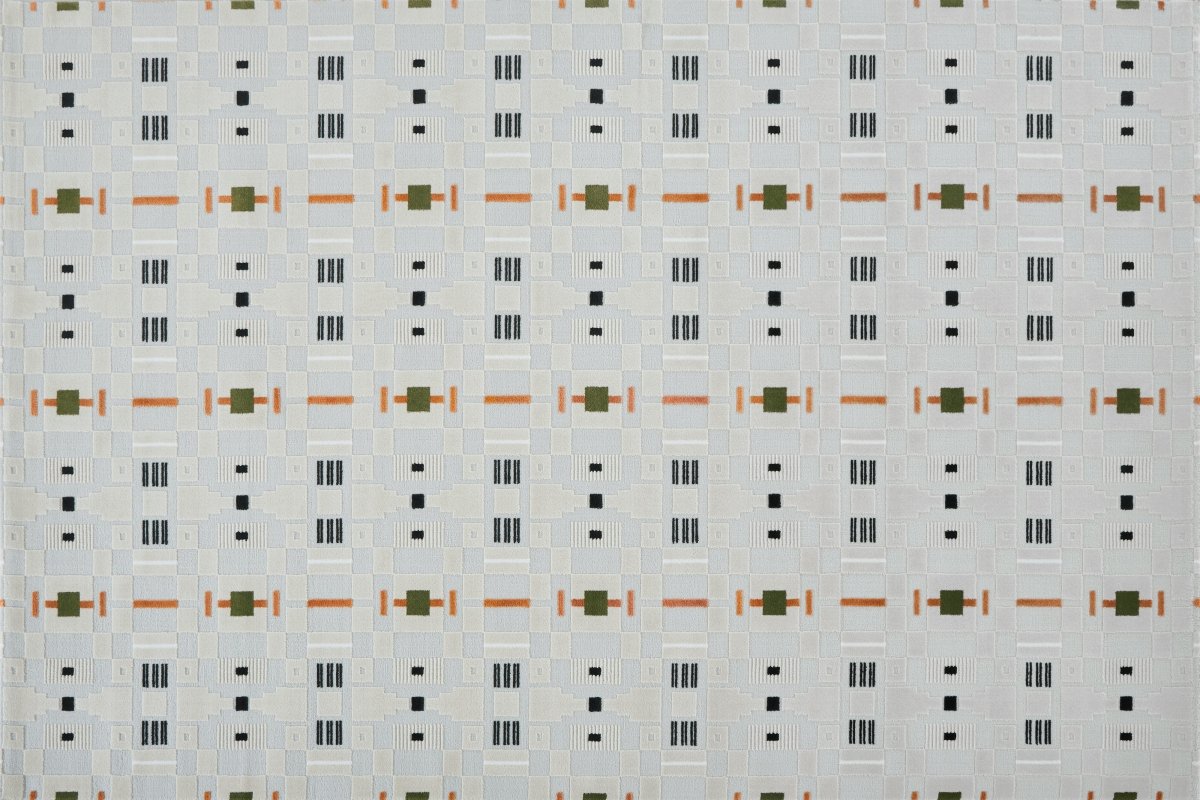 Tapis écru à motifs géométriques verts et orange 200 x 290 cm LOANE - DécoInParis