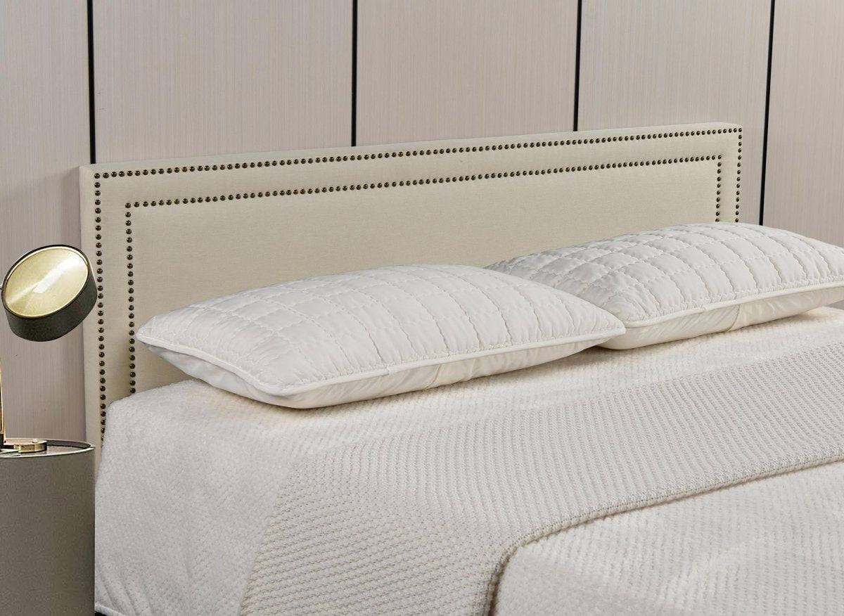 Tête de lit cloutée en tissu lin beige 140 cm LYVE - DécoInParis