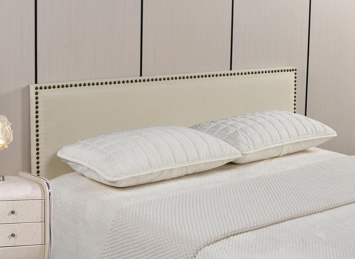 Tête de lit cloutée en tissu lin beige 160 cm LINDA - DécoInParis