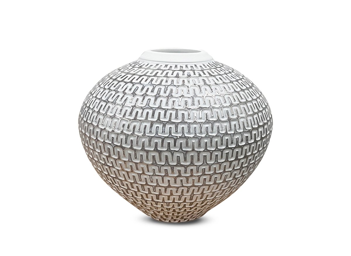 Vase boule en polyrésine blanc et argent H22 cm ALAIA - DécoInParis