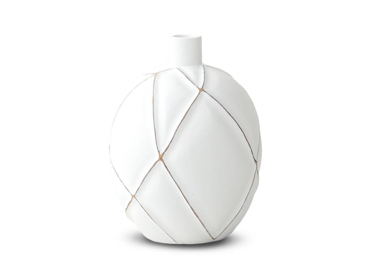 Weiße Polyresin-Kugelvase H25 cm LUNA