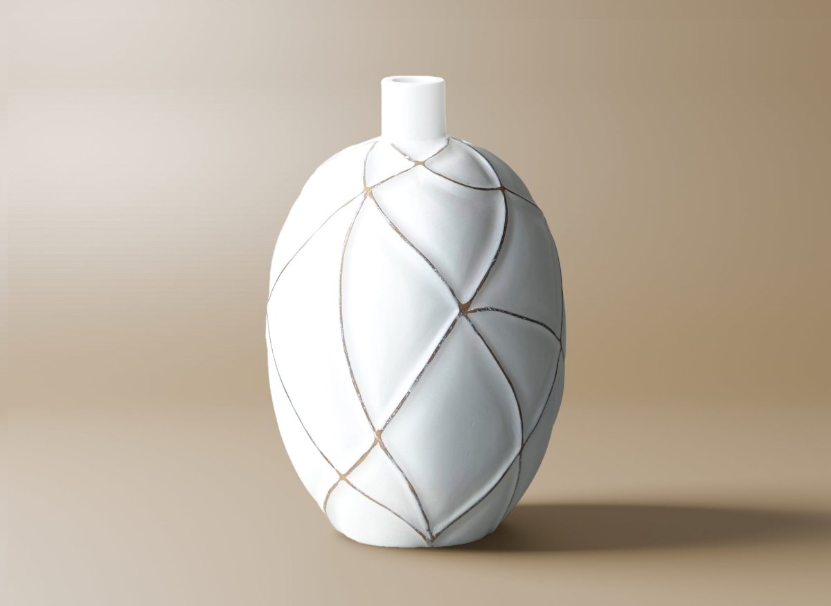 Vase boule en polyrésine blanc H31 cm LUNA - DécoInParis