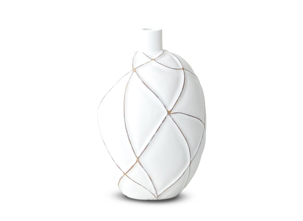 Weiße Polyresin-Kugelvase H31 cm LUNA