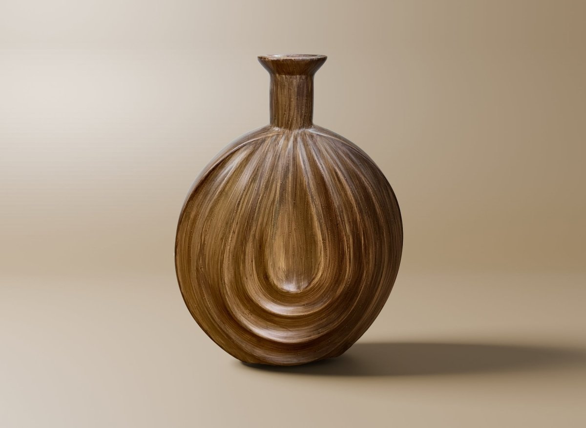 Vase boule en polyrésine imitation bois H31 cm DERYA - DécoInParis
