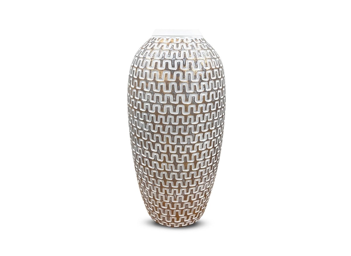 Vase en polyrésine blanc et argent H43 cm ALAIA - DécoInParis
